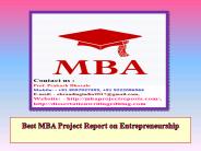 Best MBA Project Report on Entrepreneurship