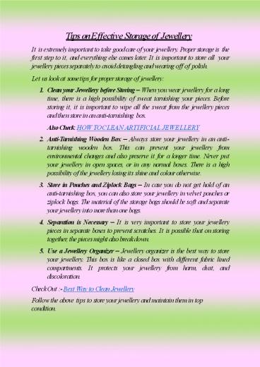 Tips on Effective Storage of Jewellery, Jewellery Care