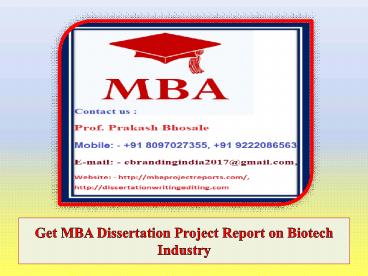 Get MBA Dissertation Project Report on Biotech Industry