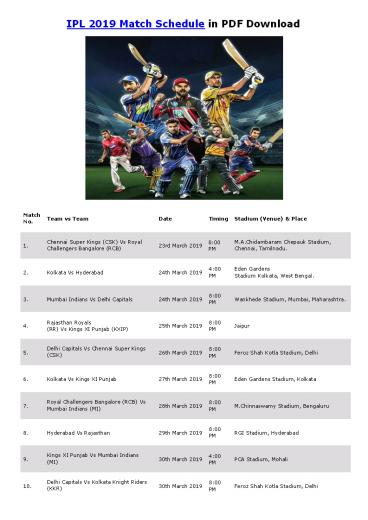 IPL 2019 Full Schedule Download in PDF, PPT (WatchIPLT20Live.com)