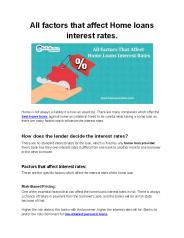 All factors that affect Home loans interest rates