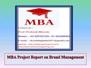 MBA Project Report on Brand Management