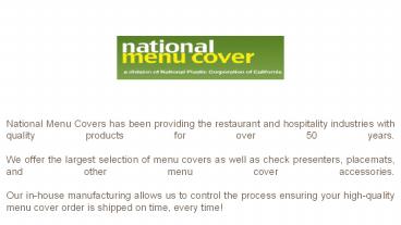 National Menu Cover