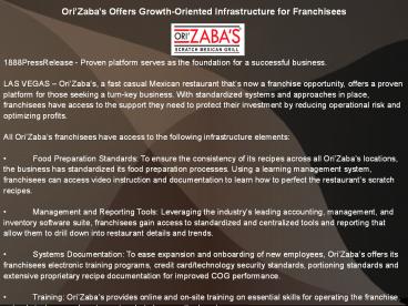 Ori’Zaba’s Offers Growth-Oriented Infrastructure for Franchisees