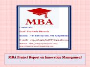 MBA Project Report on Innovation Management