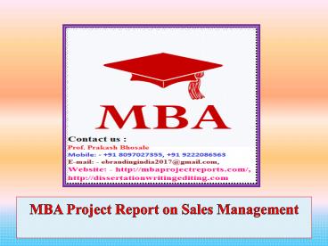 MBA Project Report on Sales Management