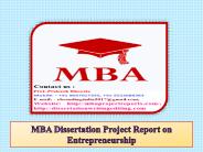 MBA Dissertation Project Report on Entrepreneurship