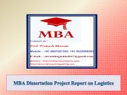 MBA Dissertation Project Report on Logistics