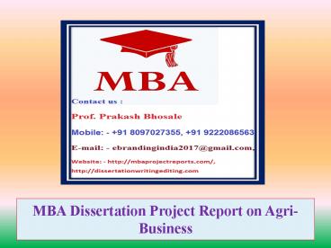 MBA Dissertation Project Report on Agri-Business
