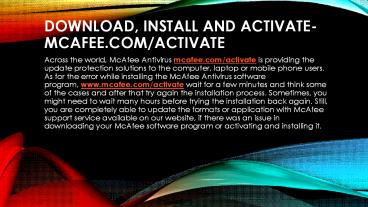 Download, Install and Activate- Mcafee.com/activate