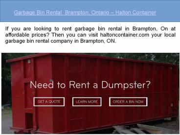 Garbage Bin Rental Brampton