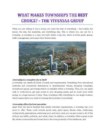 What Makes Townships The Best Choice? - The Vivansaa