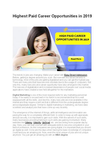 Highest Paid Career Opportunities in 2019