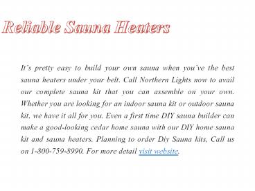 Reliable Sauna Heaters