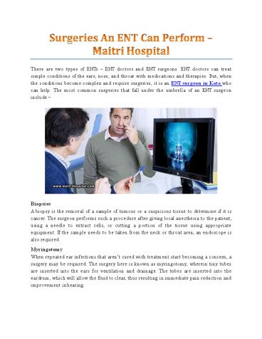 Surgeries An ENT Can Perform - Maitri Hospital