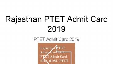 Rajasthan PTET Admit Card 2019
