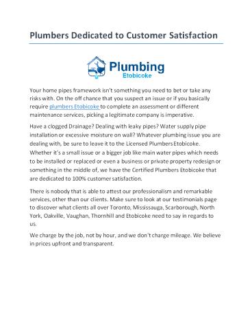 The Certified Plumbers in Etobicoke