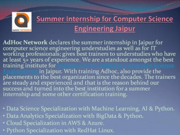 Summer Internship for Computer Science Engineering Jaipur