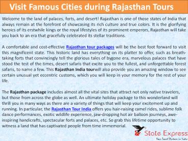Visit Famous Cities during Rajasthan Tours