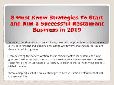 8 Must Know Strategies To Start and Run a Successful Restaurant ...