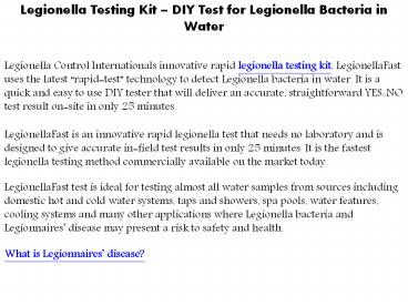 Legionella Testing Kit - DIY Test for Legionella | Legionella Control
