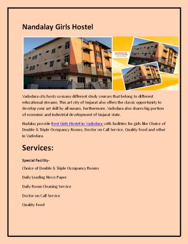 Best Girls Hostel in Vadodara-Nandalay Girls Hostel