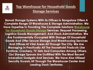 Top Warehouse for Household Goods Storage Services