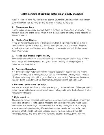 Health Benefits of Drinking Water on an Empty Stomach