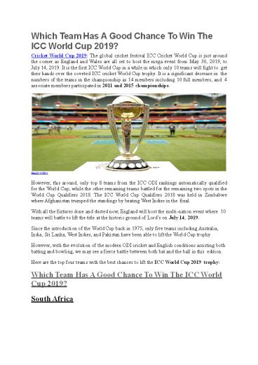 ICC Cricket World Cup 2019