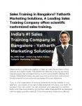 Sales Training in Bangalore? Yatharth Marketing Solutions, A Leading Sales Training Company offers scientific customized sales training.