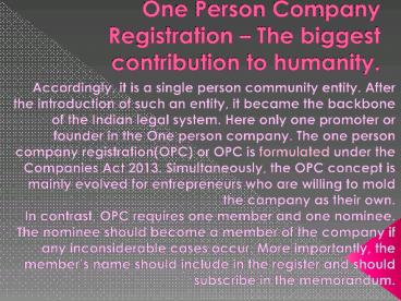 One Person Company Registration -The biggest contribution to humanity. (2)