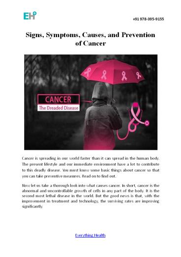 Signs, Symptoms, Causes, And Prevention Of Cancer