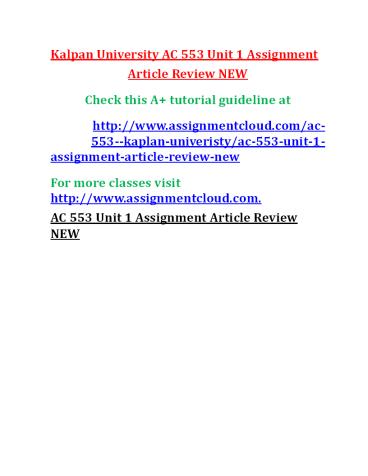 AC 553 Unit 1 Assignment Article Review NEW
