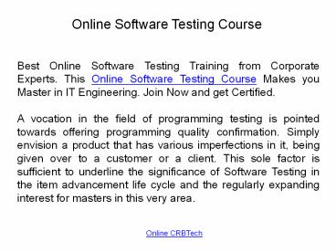 Best Online Software Testing Course with 100% Job Guarantee
