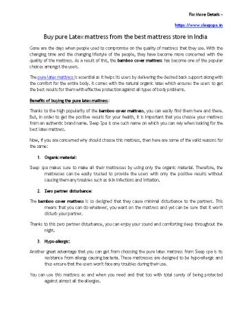 Buy pure Latex mattress from the best mattress store in India