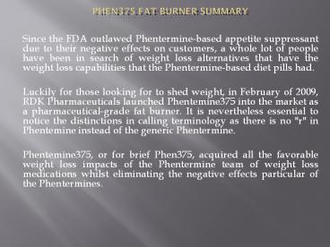 Phen375 Fat Burner Summary