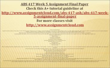 ABS 417 Week 5 Assignment Final Paper