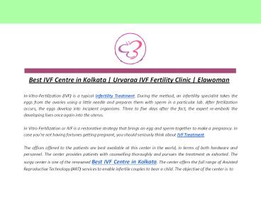 Best IVF Centre in Kolkata