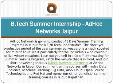 B.Tech Summer Internship - AdHoc Networks