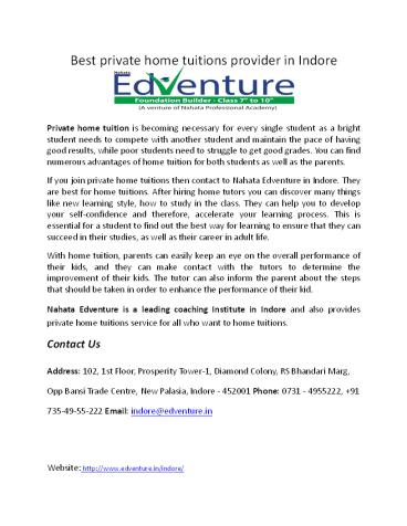 Best private home tuitions provider in Indore