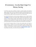 ECommerce - It is the Best Origin For Money Saving