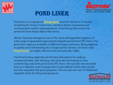 Pond Liner & its application