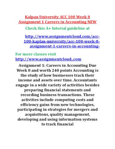 ACC 100 Week 8 Assignment 1 Careers in Accounting NEW