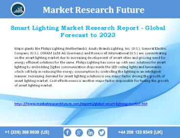 Smart Lighting Market Size, Revenue, Growth Rate Analysis and Forecast 2023