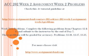 ACC 202 Week 2 Assignment Week 2 Problems