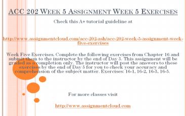 ACC 202 Week 5 Assignment Week 5 Exercises