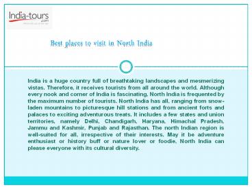 Explore North India Tourist Places