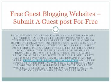 High-Quality Free Guest Blogging Websites – Escape Matter