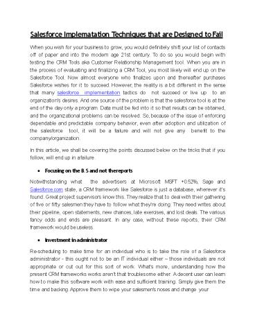 Salesforce Implematation Techniques that are Designed to Fail
