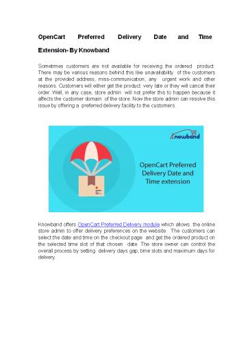 OpenCart Preferred Delivery Date and Time Extension